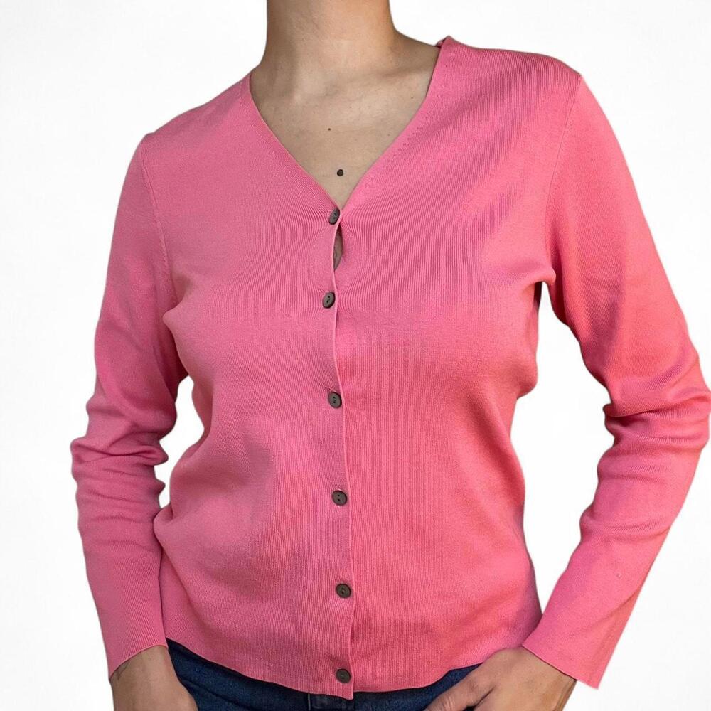 Charter Club Pink Button-Up Silk Cardigan